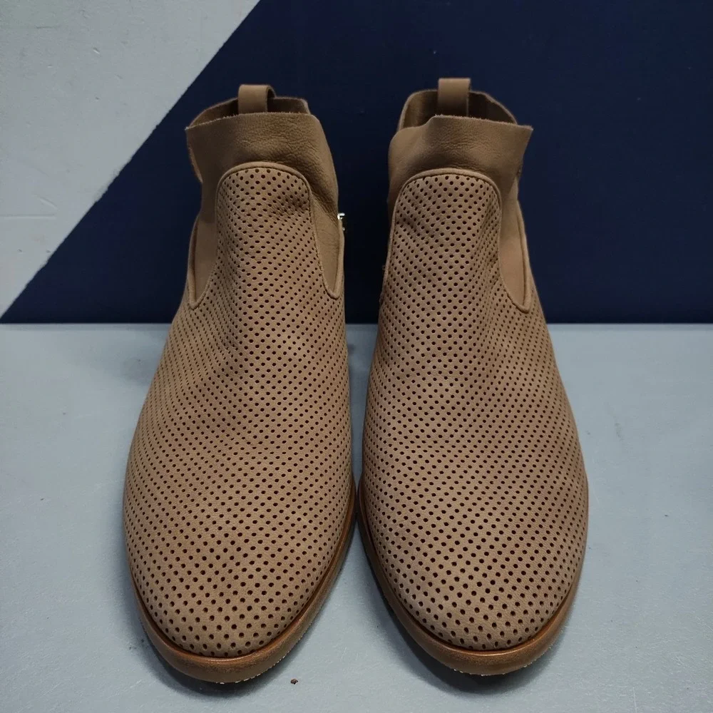 Via Spiga Tricia Ankle Booties Womens US 9 Brown Perforated Almond Toe Side Zip